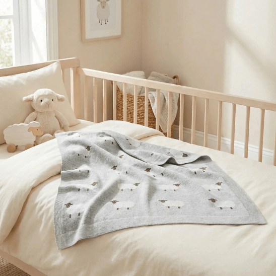 COUVERTURE BEBE TRICOT | Multifonction Douceur Moutons - Bebe - nise
