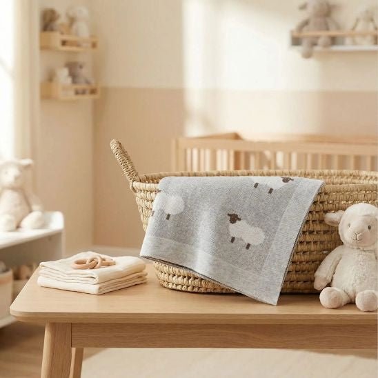 COUVERTURE BEBE TRICOT | Multifonction Douceur Moutons - Bebe - nise