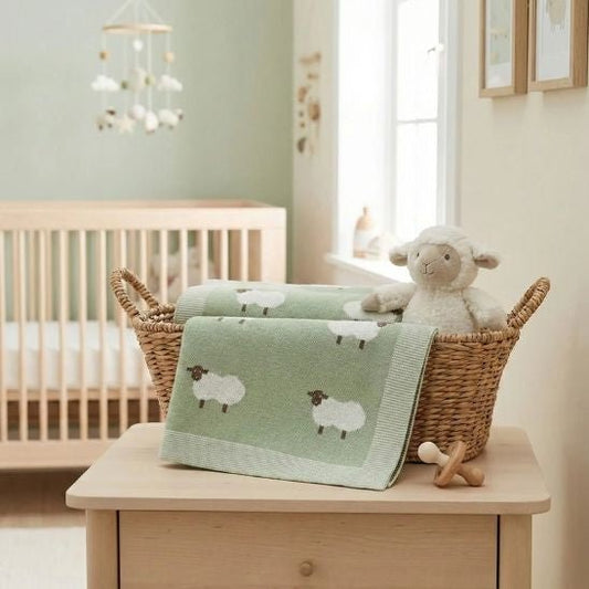 COUVERTURE BEBE TRICOT | Multifonction Douceur Moutons - Bebe - nise